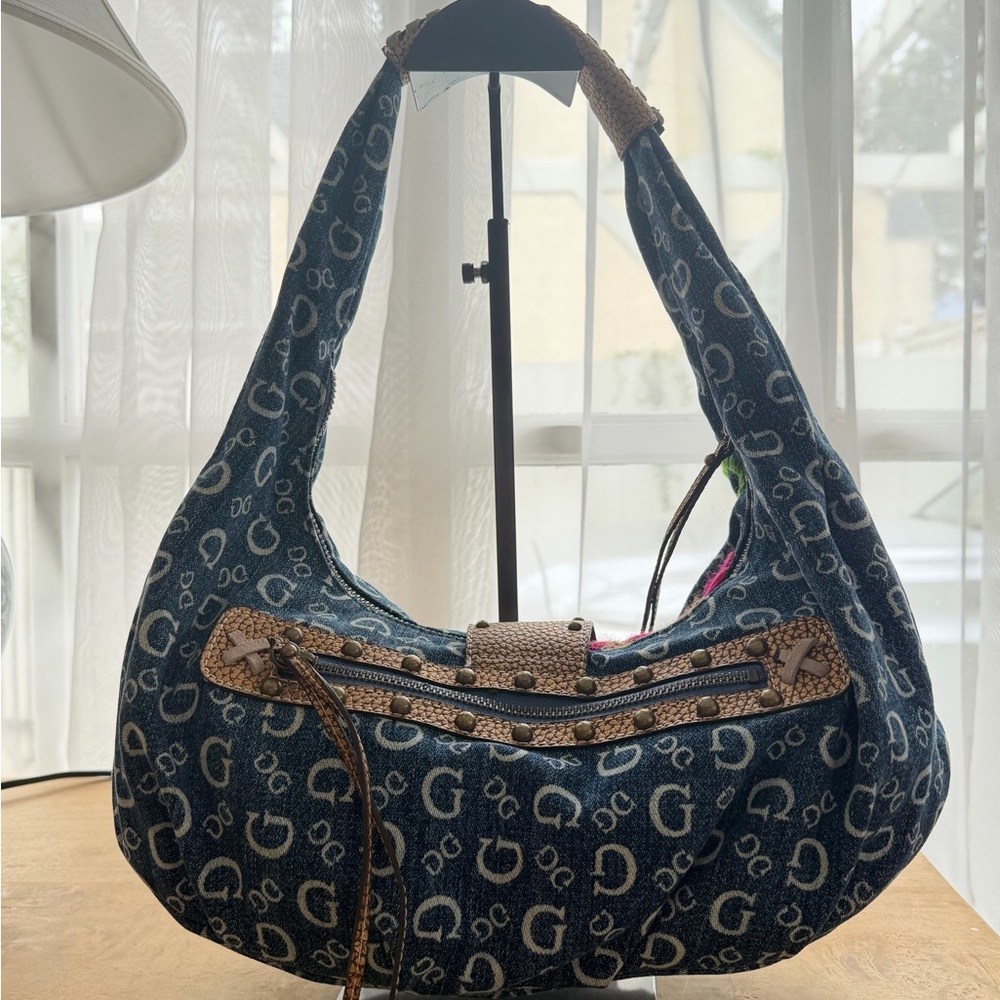 GUESS Denim Hobo Bag with Colorful Embroidery - Picture 3 of 5